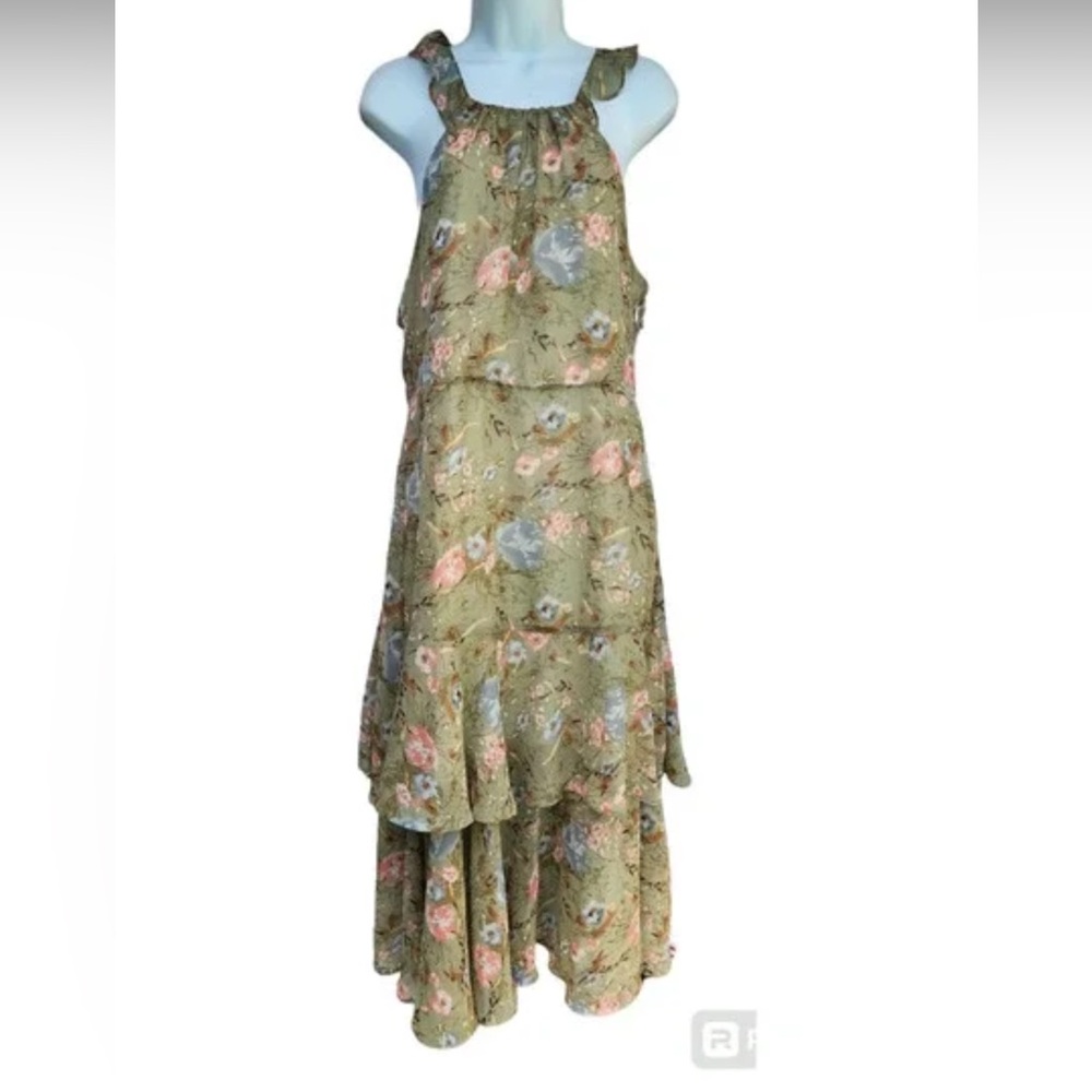 VILA Floral Halter Dress in Green and Pink